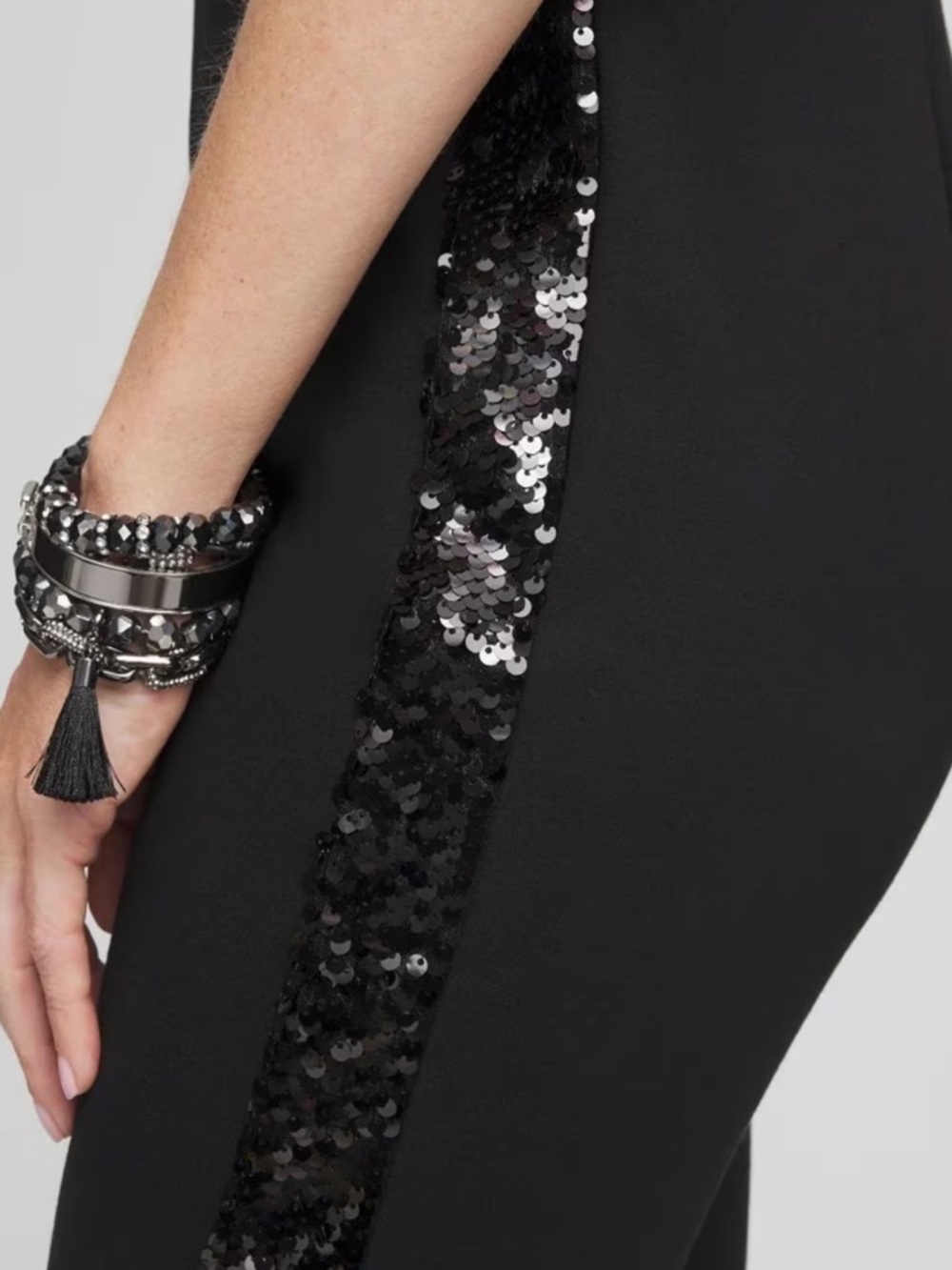 Chico's Juliet Side Sequin Black Pants Size 12 Petite